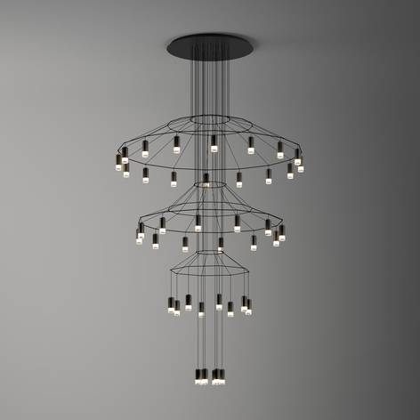 Svetlá - Luster dizajnový WIREFLOW-Vibia-9515101, hliník, oceľ a sklo, farba čierna, priehľadná.